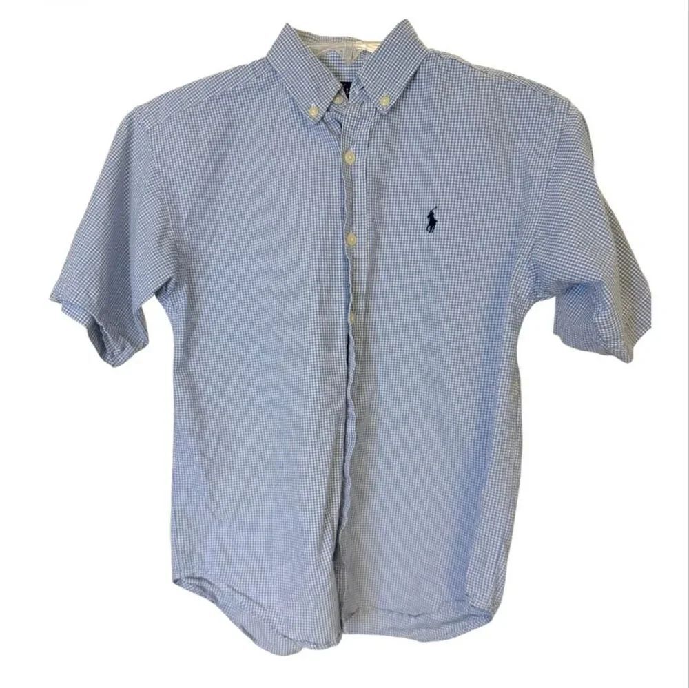 Ralph Lauren Boys Blue/White Gingham Check Button Down Shirt Medium Iconic Pony